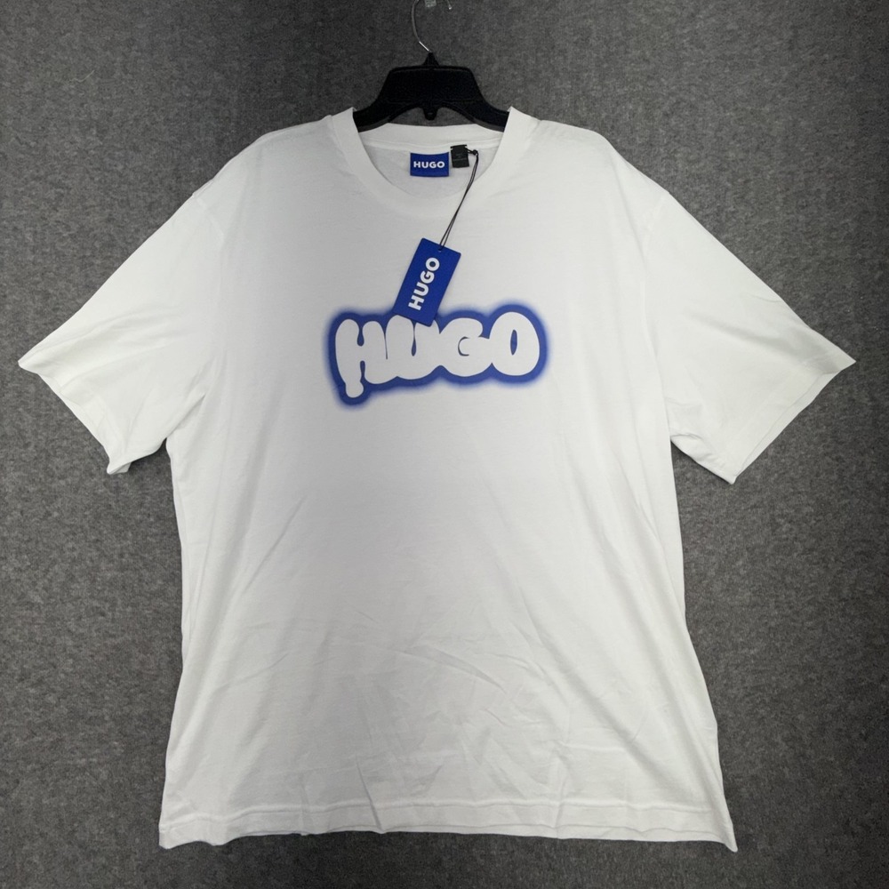 New HUGO T-Shirt Mens XXL White Short Sleeve Cotton Crewneck Soft Everyday US